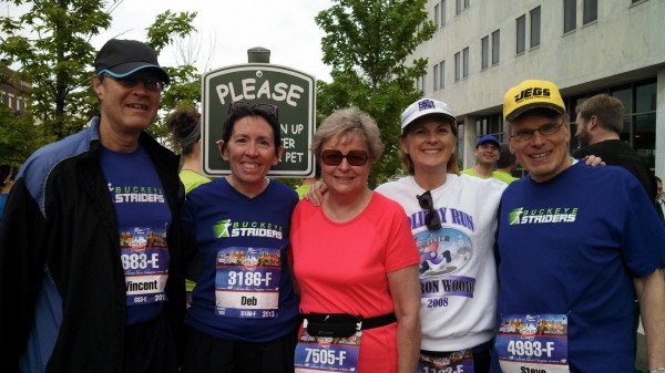 Some of the Buckeye Striders before the start of the race: Vince, Deb, Elaine, Me and Steve.