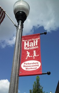 Banners line the main streets of parkersburg.