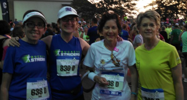 Deb, me, Pat at Nancy at the start of the Emerald City Half Marathon.