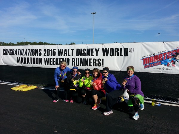 the women who entered the Dopey Challenge and the Goofy Challenge, from left to right: Diane Burris, Karen Edwards, Stephanie Waterman, Darla Kaikis, Vicki Brunetto and Shelly Thompson.