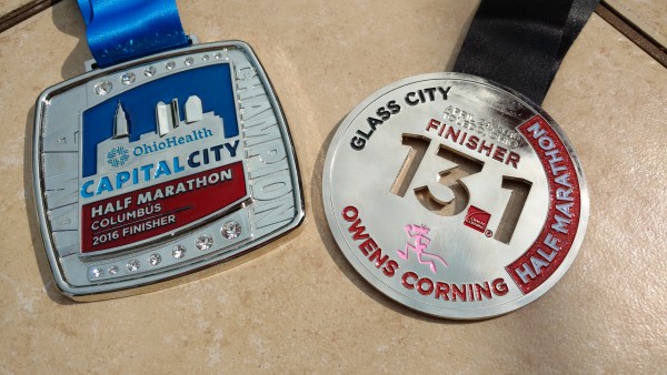 We race walked two half marathons in two days. Both the Cap City Half Marathon and the Glass City Half Marathon. 