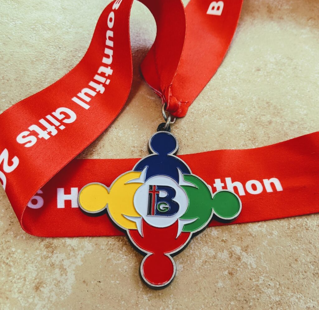 The finishers medal from the Bountiful Gifts half marathon. In the inaugural years, many race walkers raced in this half marathon.