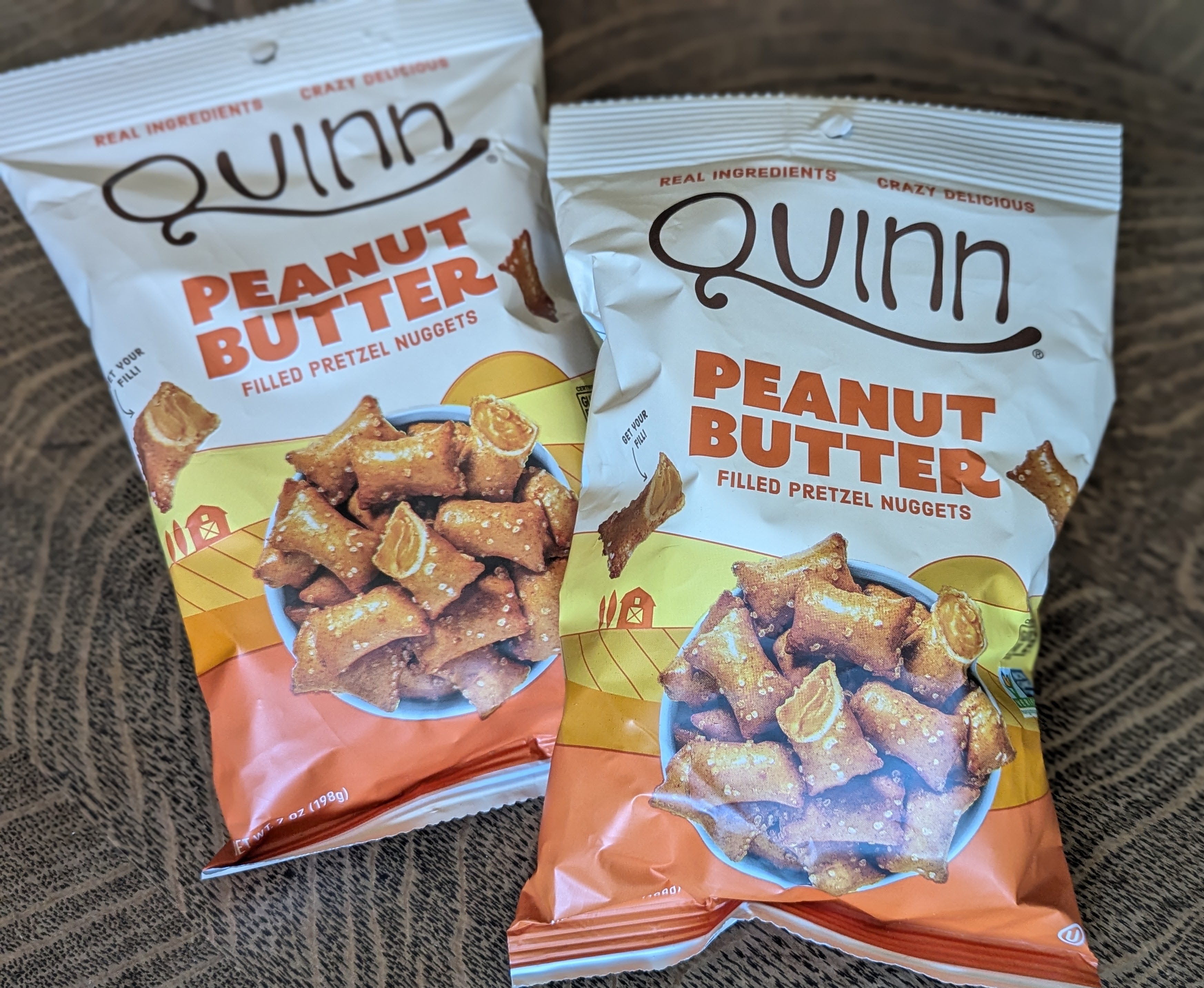2 packages of Quinn brand peanut butter pretzels