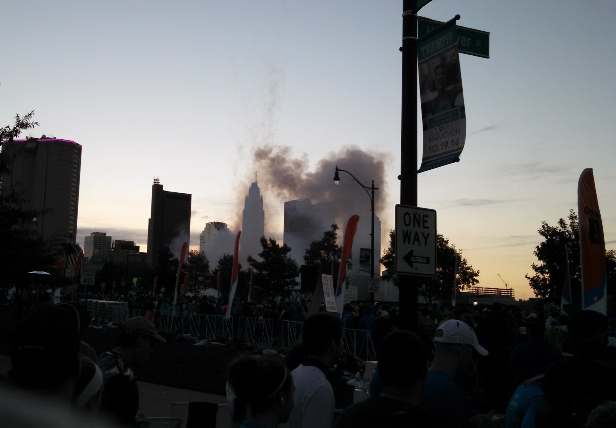 The start line of the Columbus Marathon. We were race walking and speed walking the half marathon for WALK Magazine.