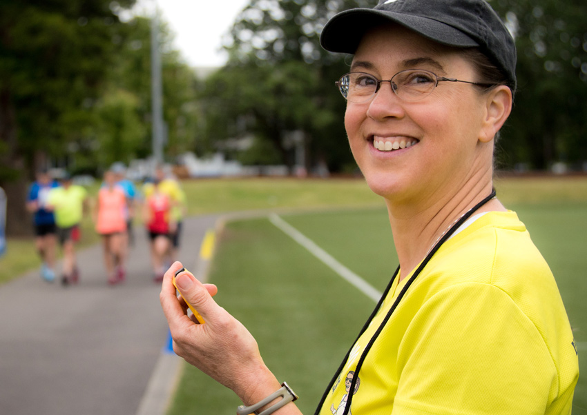 Coach Carmen Jackinsky is a 50K race walker who invented a race walking shoe call Reshod race walking shoe.
