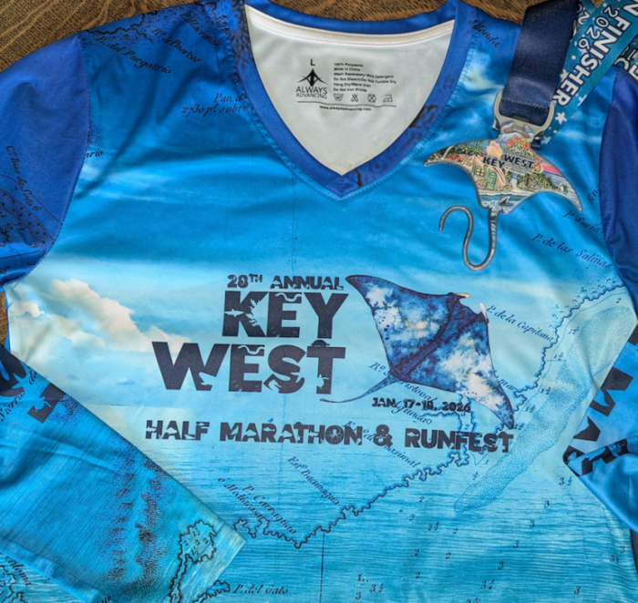key west half marathon shirt and finisher medal