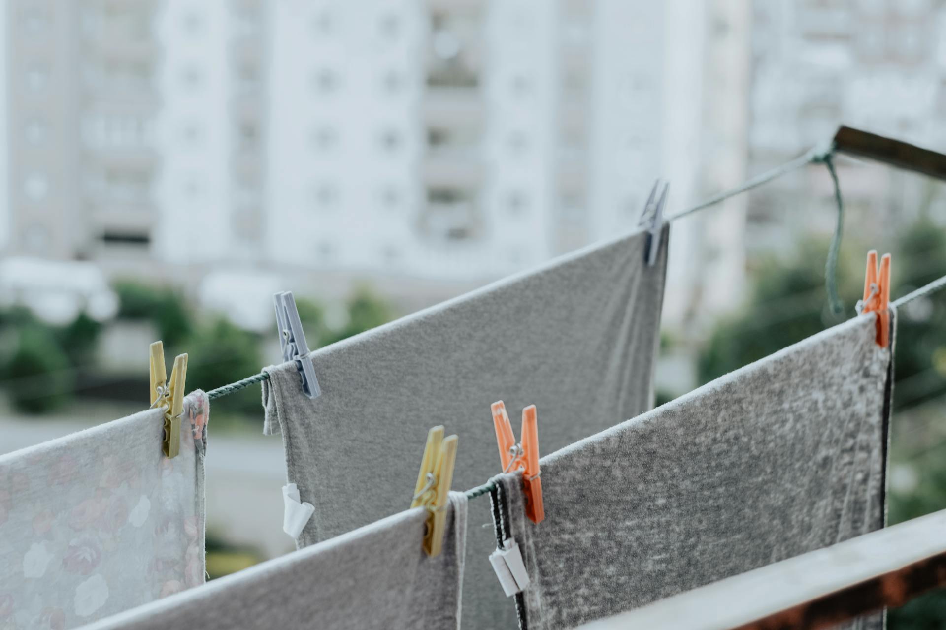 gray laundry on a clothes line